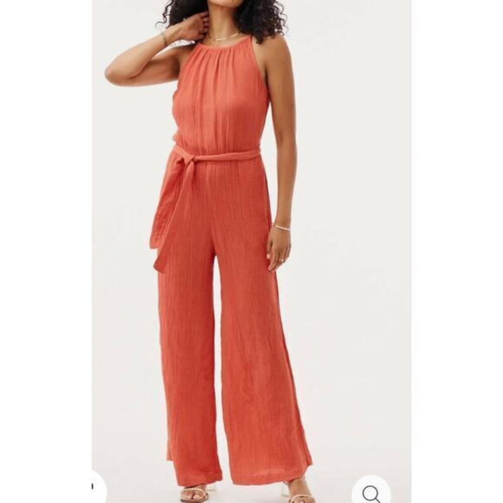 Bella Dahl Smocked back Cami jumpsuit in Papya red